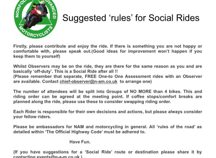 Suggest Rules for Social Rides - Norfolk Advanced Motorcyclists